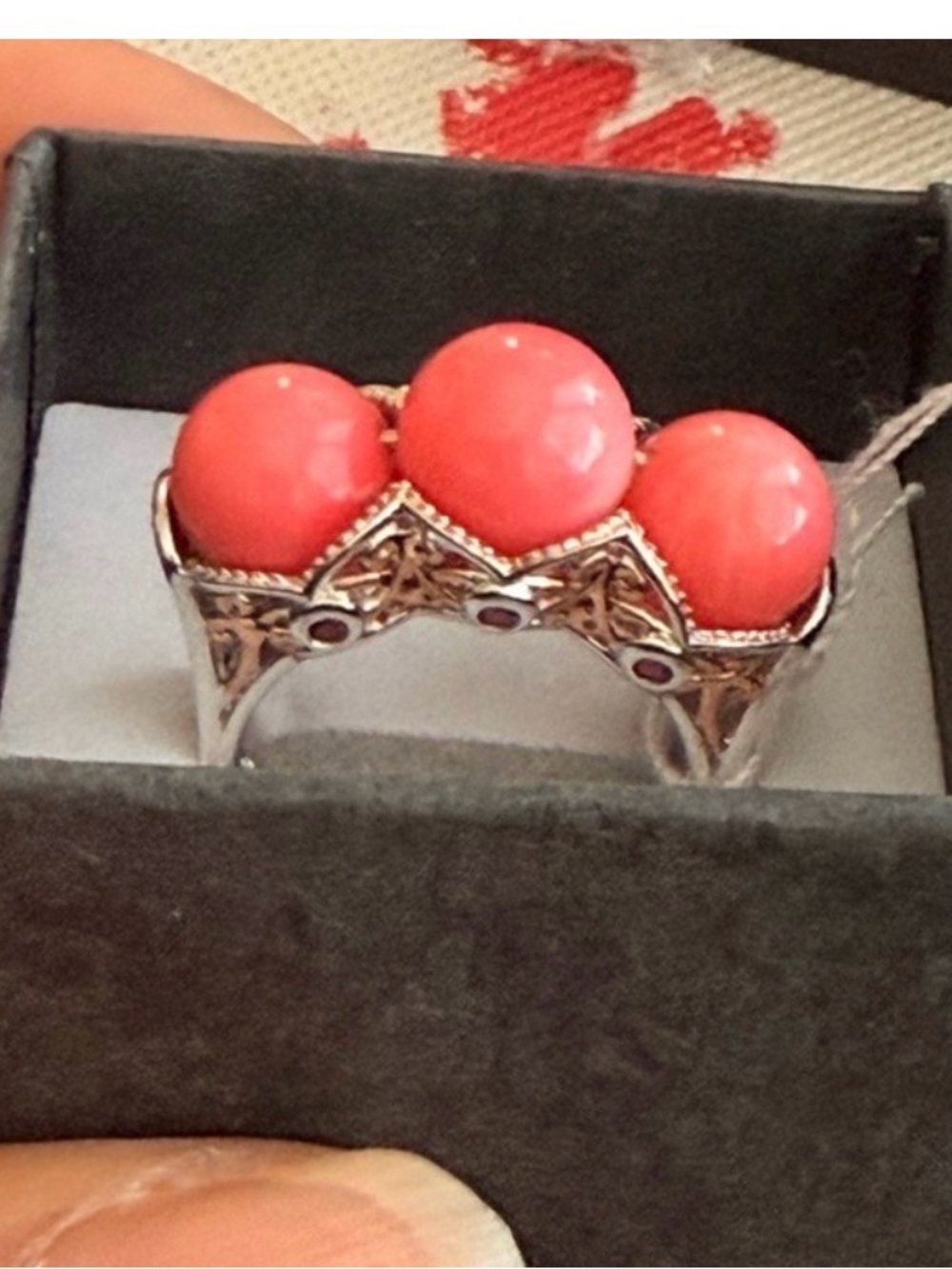 Bamboo Coral accented by Rhodolite sterling silver 925 Ring